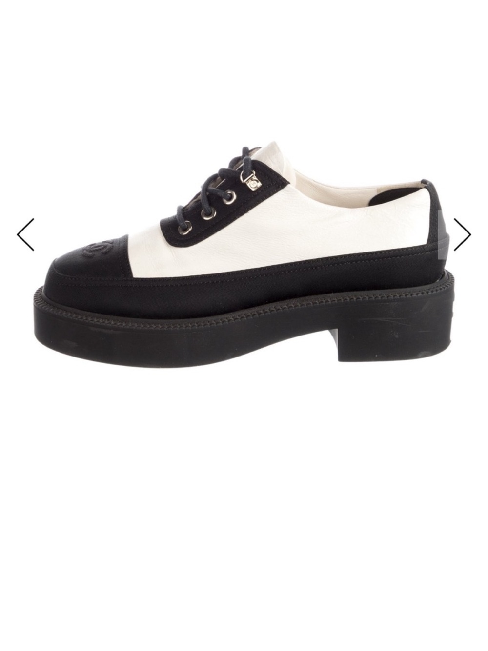 CHANEL Black and White Lace-Up Platform Boots